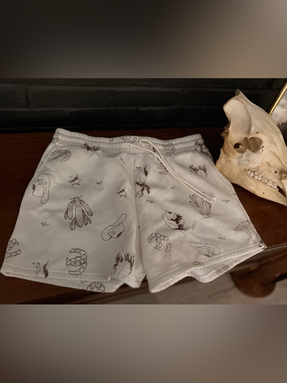 Lazy Sunday Cowboy Western White Graphic Drawstring Lounge Shorts